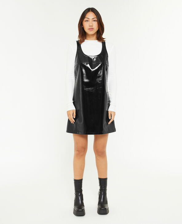Robe courte trapèze en vinyle noir - Pimkie