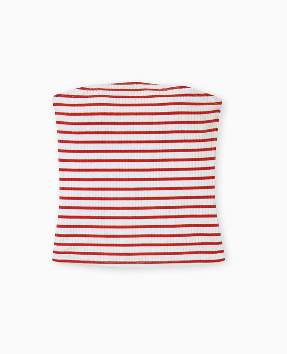 Top bandeau en maille côtelée rayée rouge - Pimkie