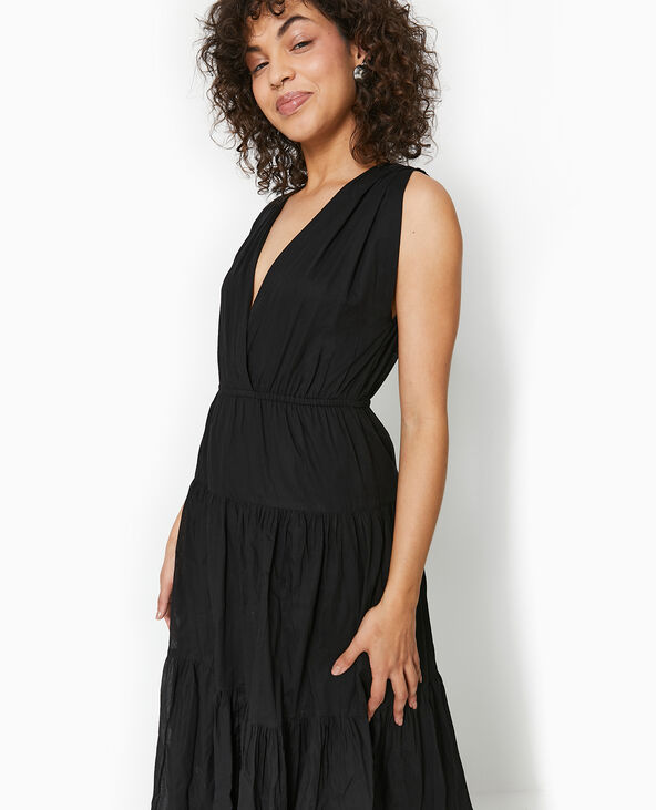 Robe longue et évasée en voile de coton noir - Pimkie