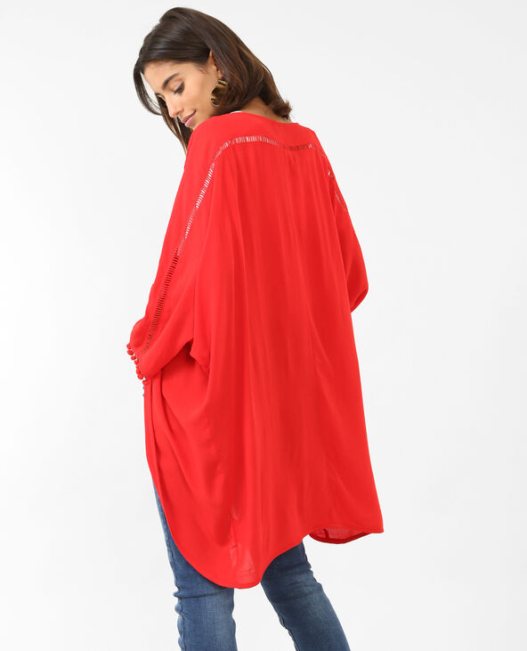 Gilet à pompons rouge - Pimkie