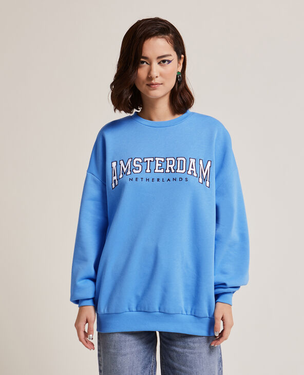 Sweat col rond oversize bleu - Pimkie