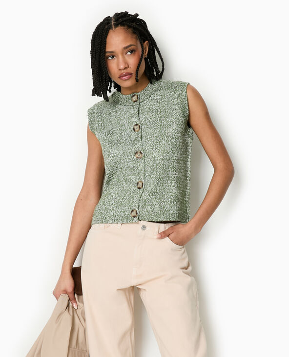 Gilet sans manches en maille moulinée vert kaki - Pimkie