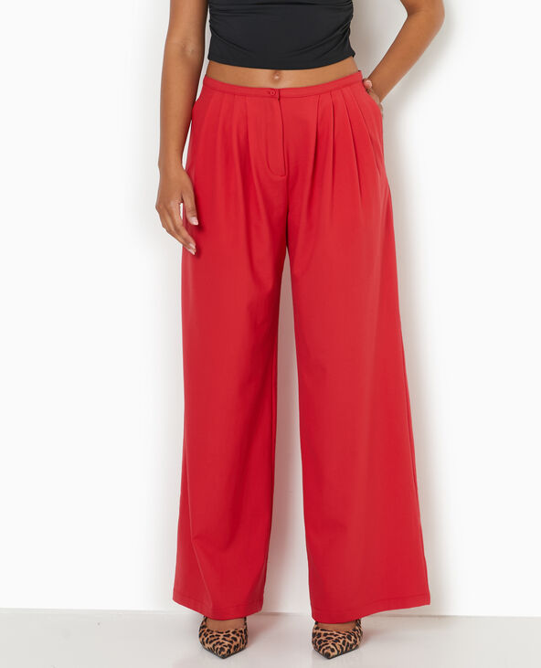 Pantalon large et droit avec pinces rouge - Pimkie