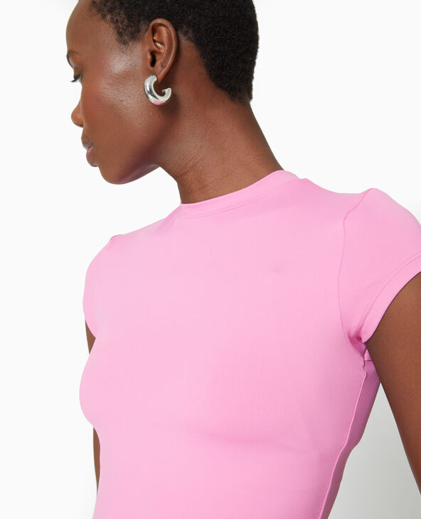 T-shirt ajusté en maille extensible rose - Pimkie
