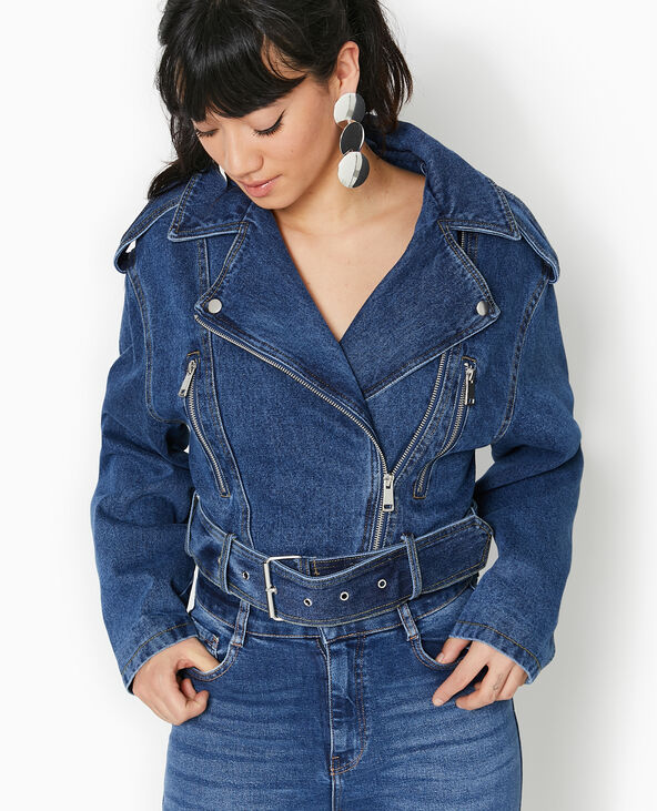 Blouson biker en jean bleu - Pimkie