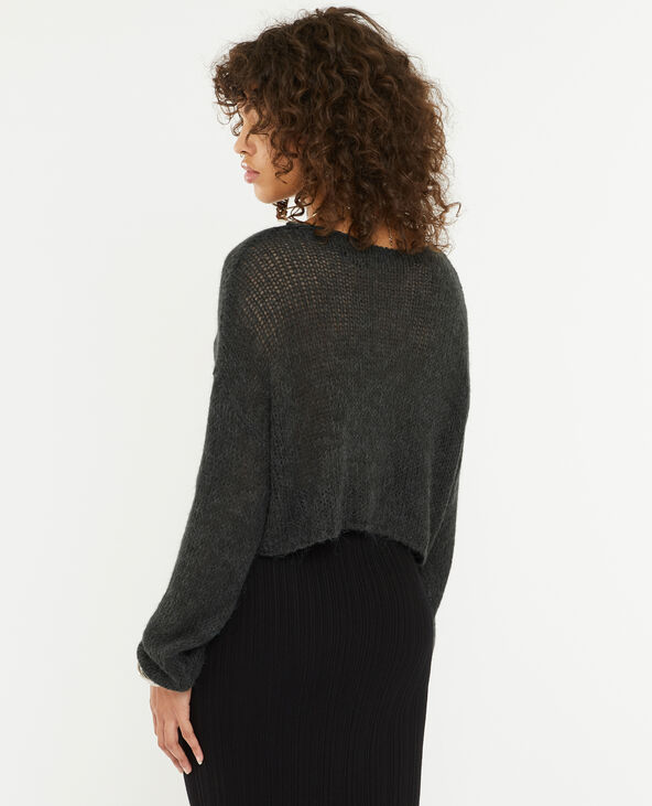 Pull cropped en maille transparente gris foncé - Pimkie