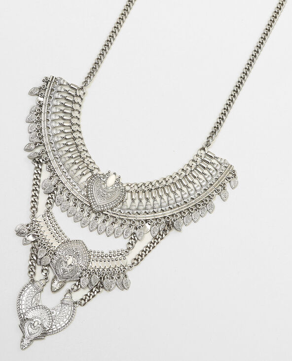 Collier plastron métallique argenté - Pimkie