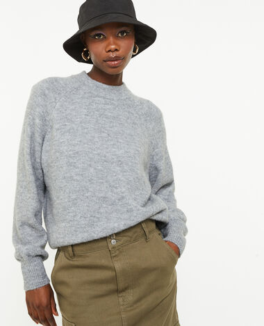 Pull col rond avec laine gris foncé - Pimkie