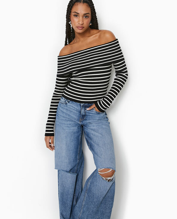Pull maille fine encolure Bardot noir - Pimkie