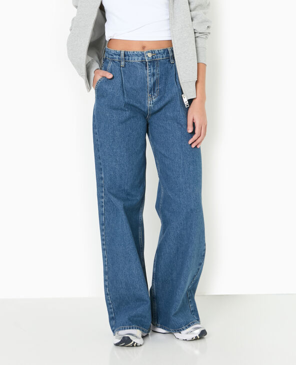 Jean wide taille haute avec pinces bleu - Pimkie