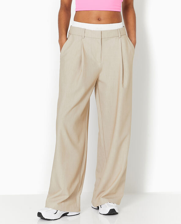 Pantalon large avec effet caleçon apparent beige - Pimkie