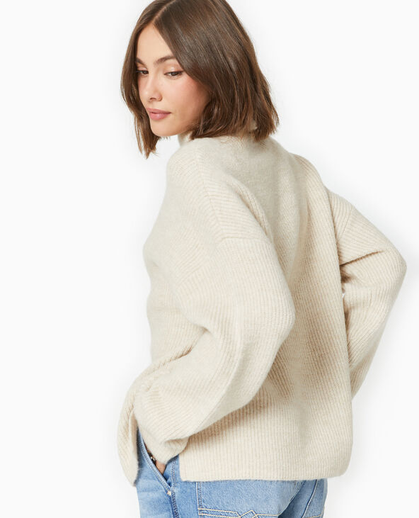 Pull col montant avec jeu de mailles beige - Pimkie