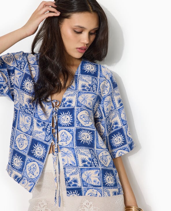 Chemise manches courtes avec liens à nouer bleu - Pimkie
