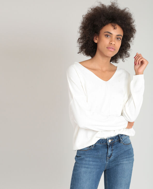 Pull à perles blanc - Pimkie