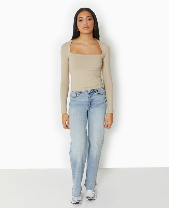 Top manches longues encolure carrée beige - Pimkie