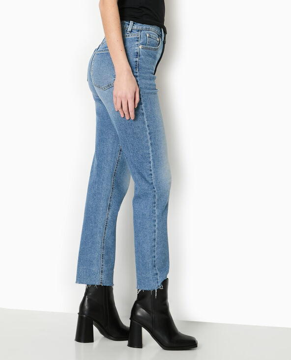 Jean droit taille haute avec bas coupés bleu - Pimkie