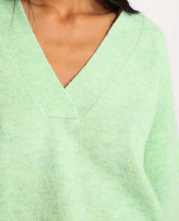 Pull grand col V vert fluo - Pimkie