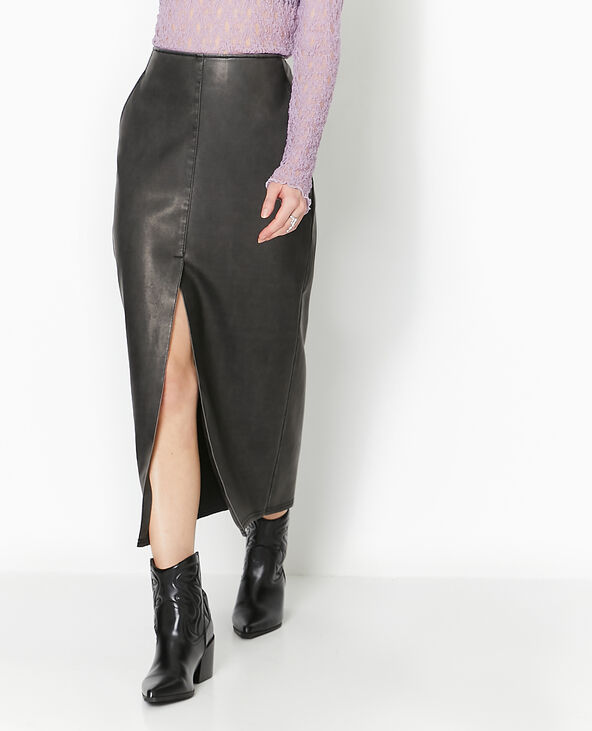 Jupe longue en faux cuir used gris foncé - Pimkie