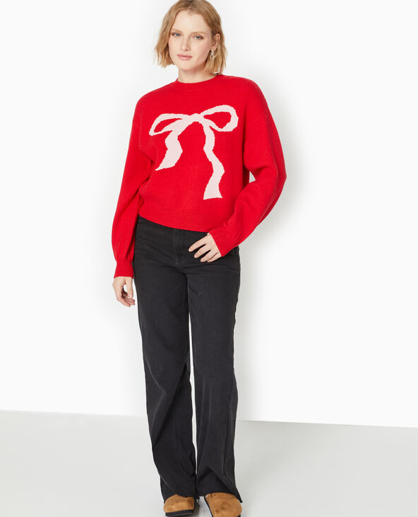 Pull en maille avec nœud devant rouge - Pimkie