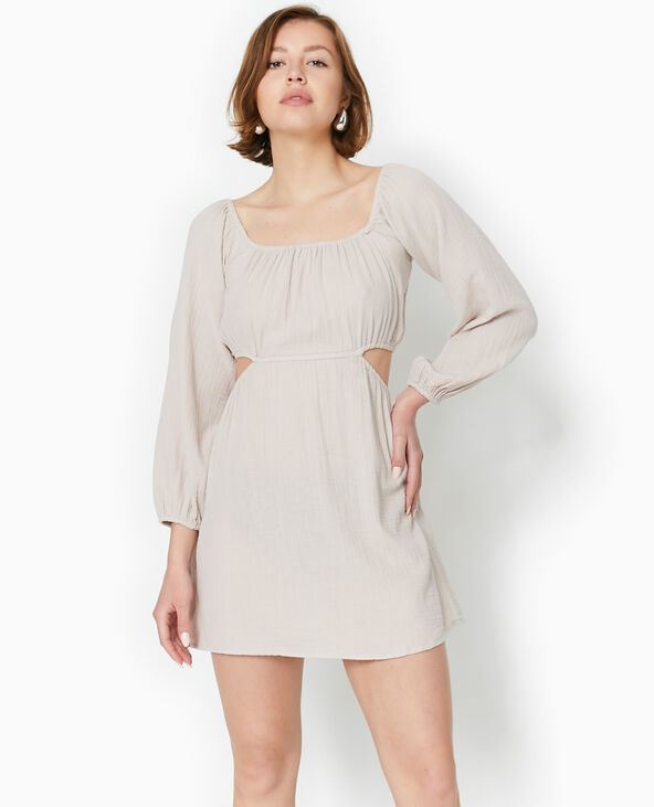 Robe courte en gaze de coton avec cut out gris clair - Pimkie