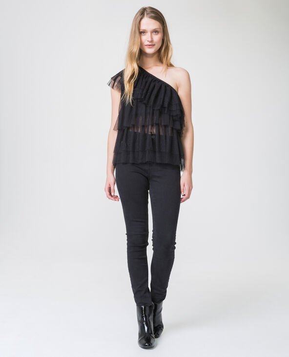 Top asymétrique à volants noir - Pimkie