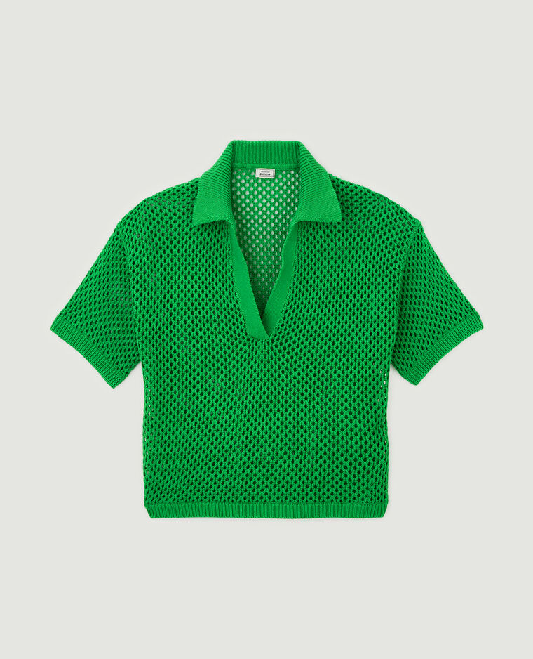 Top col polo maille ajourée vert - Pimkie