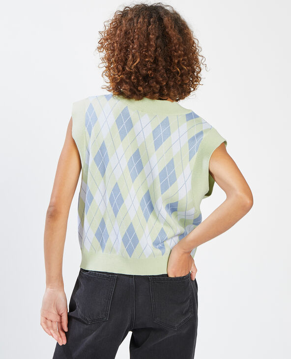 Pull sans manches à carreaux bleu clair - Pimkie