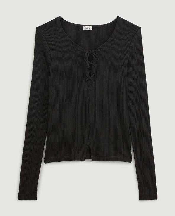 T-shirt côtelé manches longues noir - Pimkie