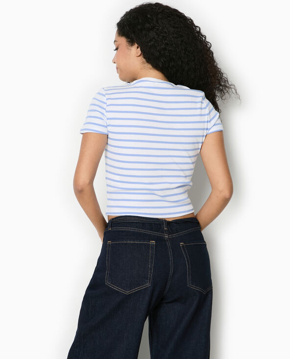 T-shirt court en maille côtelée rayée bleu - Pimkie
