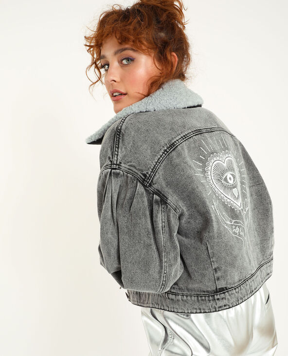 Blouson en jean col fourrure