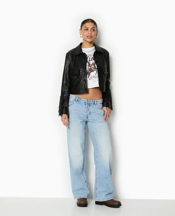 Veste courte en simili avec franges noir - Pimkie