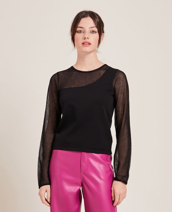 Top bi-matière effet one shoulder noir - Pimkie