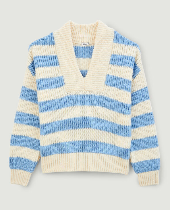 Pull grosse maille col V bleu clair - Pimkie