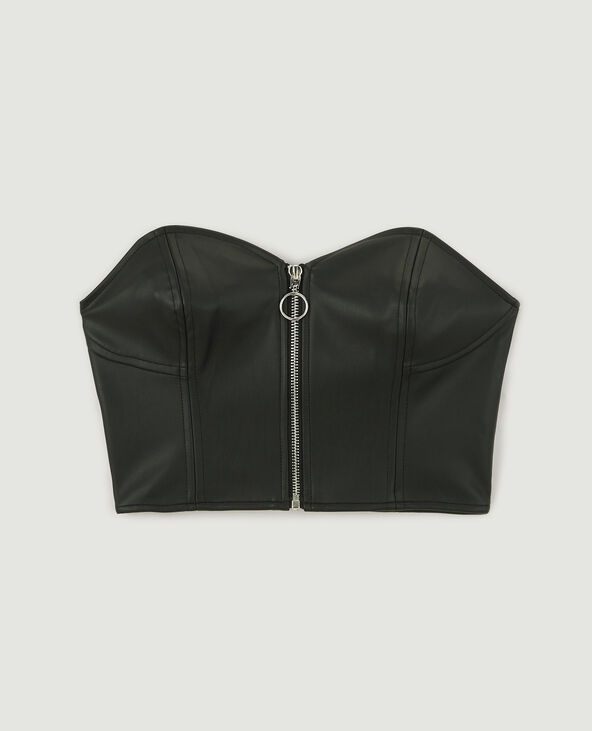 Bustier effet cuir zippé noir - Pimkie