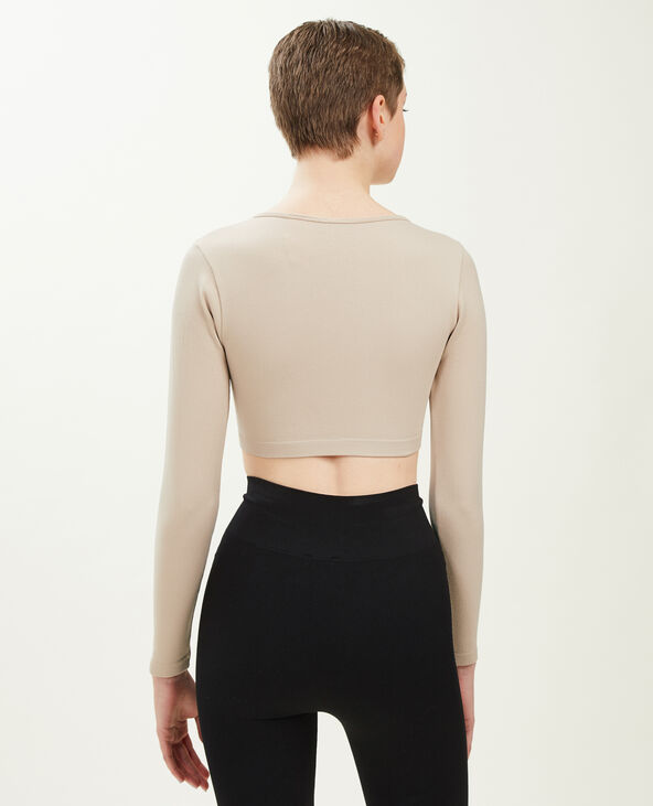 Top court en maille côtelée sans couture beige - Pimkie