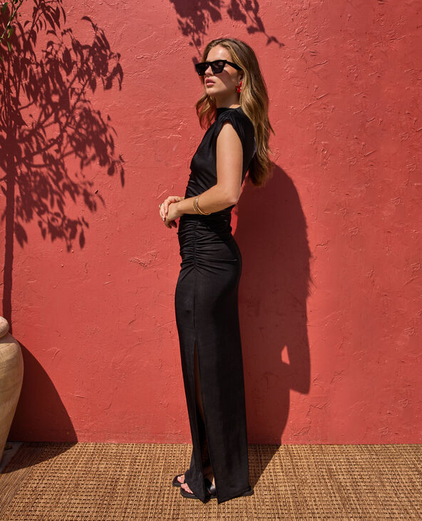 Robe longue en maille avec fronces et drapés noir - Pimkie