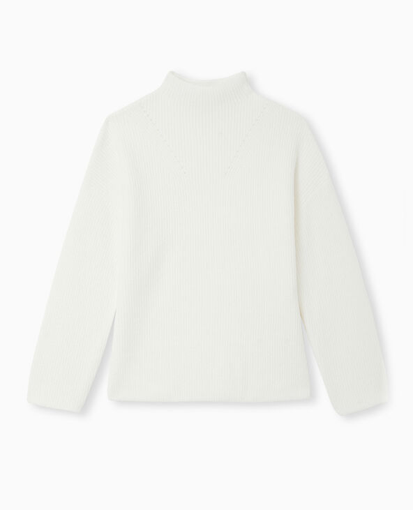 Pull col montant avec jeu de mailles blanc - Pimkie