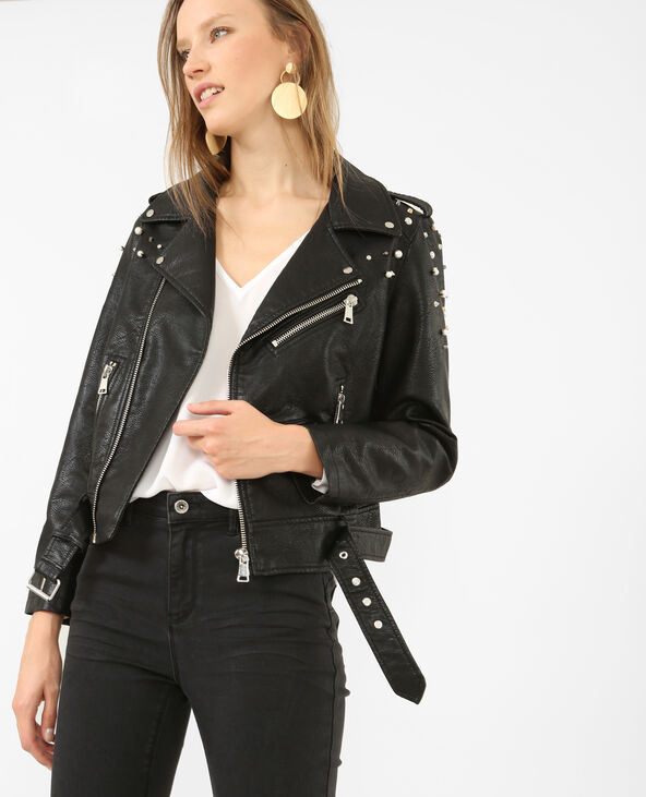 Veste biker simili cuir cloutée noir - Pimkie