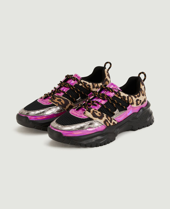 Sneakers multi-matière avec motif léopard noir - Pimkie
