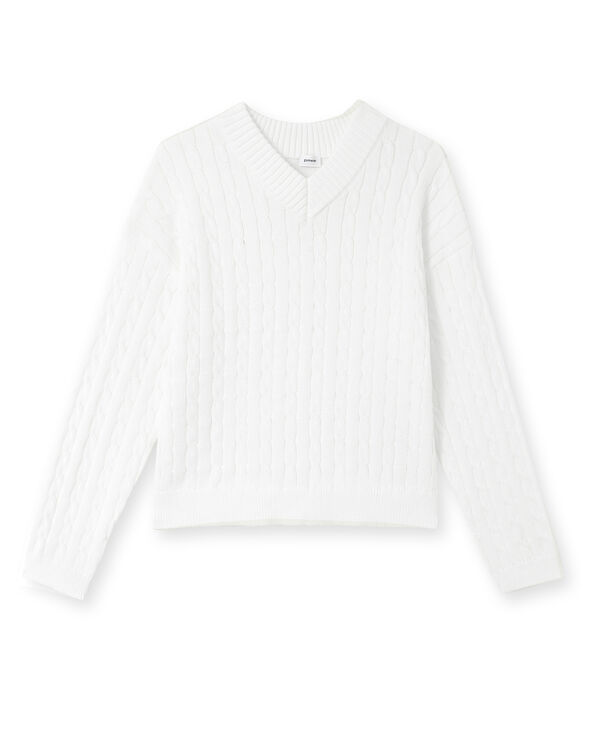 Pull en maille torsadée col V blanc - Pimkie