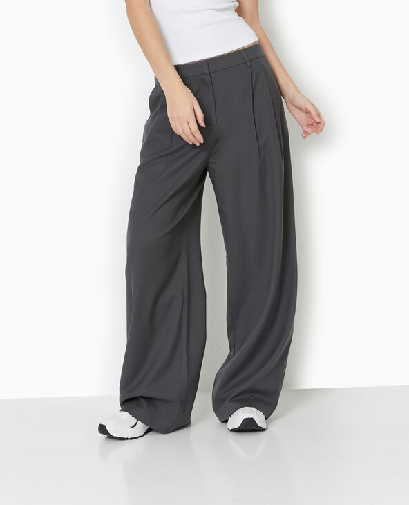 Pantalon large avec pinces gris foncé - Pimkie
