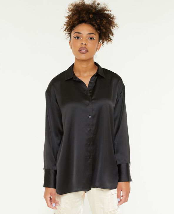 Chemise oversize en satin noir - Pimkie