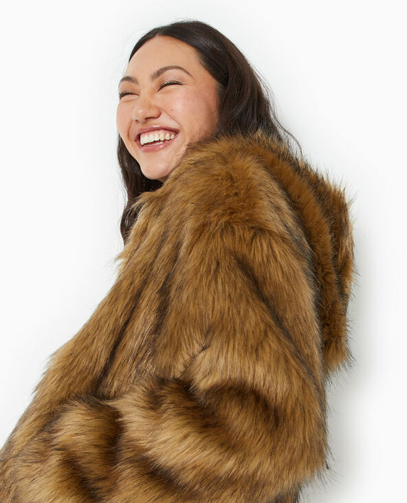 Blouson en fausse fourrure avec capuche taupe - Pimkie