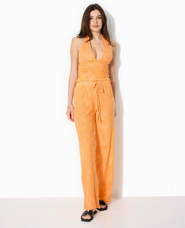 Top dos-nu en éponge jacquard motif fleurs orange - Pimkie