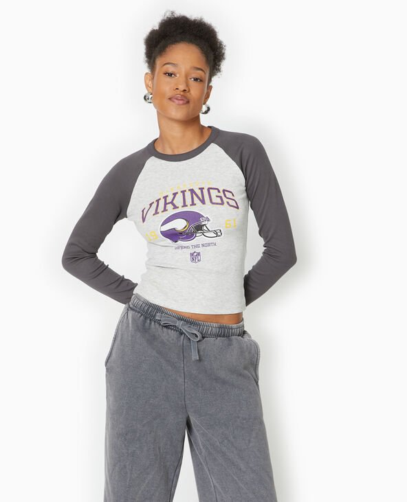 T-shirt manches longues raglans avec print devant gris chiné - Pimkie