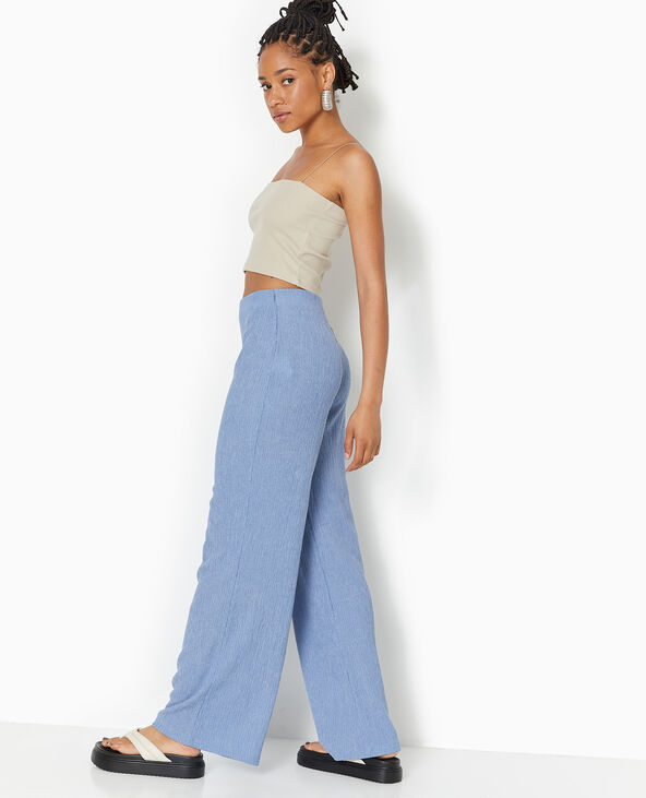 Pantalon large en maille reliéfée bleu - Pimkie
