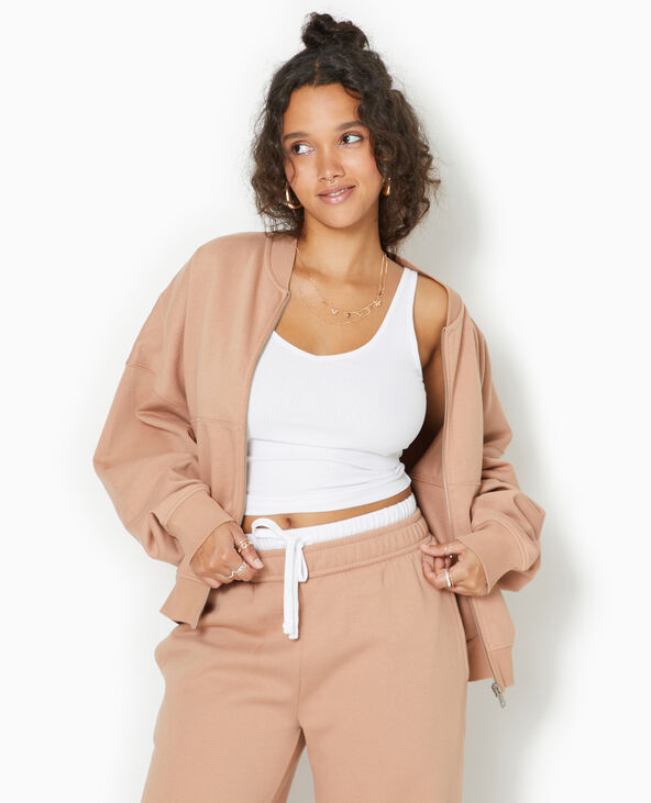 Sweat molleton zippé forme bomber taupe - Pimkie