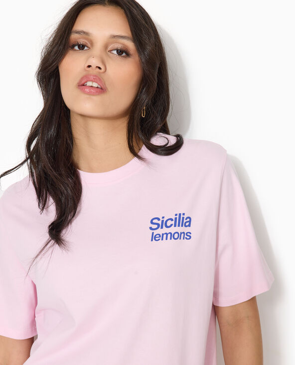 T-shirt oversize avec print poitrine et dos rose clair - Pimkie
