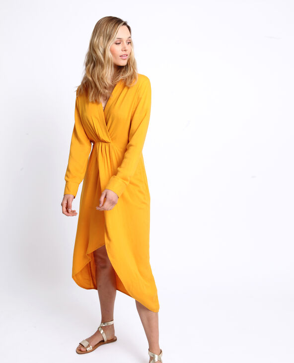 Robe longue fendue jaune ocre - Pimkie
