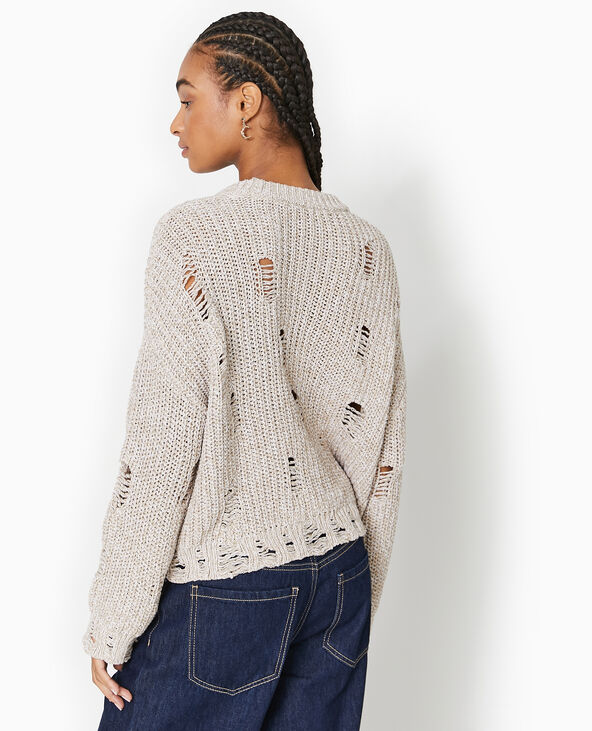 Pull en maille moulinée effet destroy beige - Pimkie